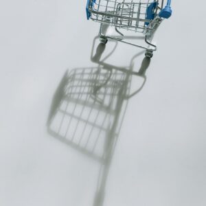 Blue Shopping Cart on White Table